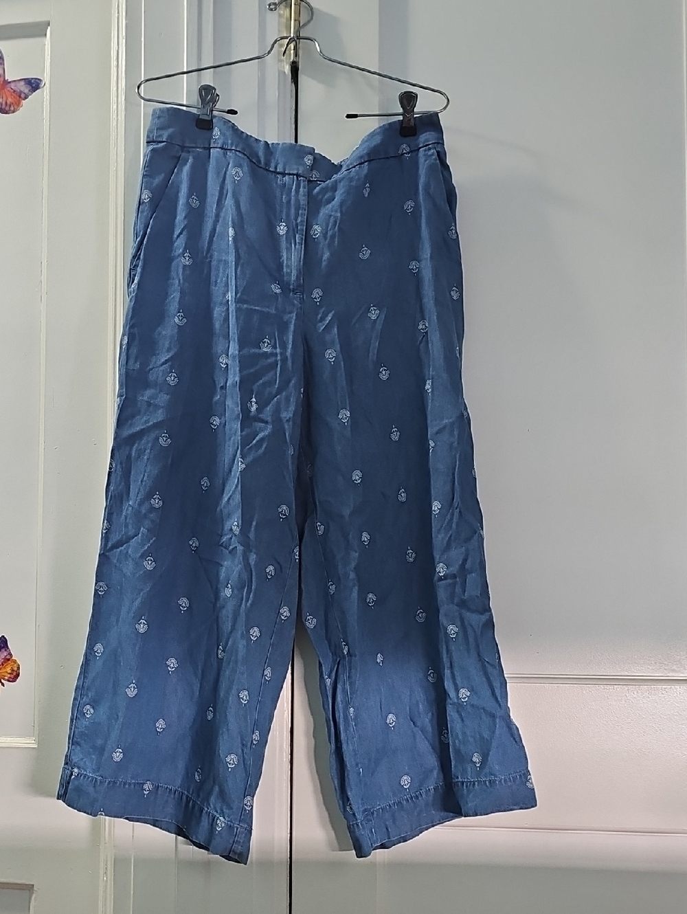 Loft Outlet Blue Printed Wide-Leg Pants